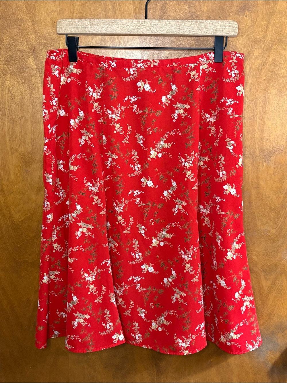 Vintage Red Ditsy Floral High Rise Midi Skirt Large Y2K 90s Mcbling Cottagecore